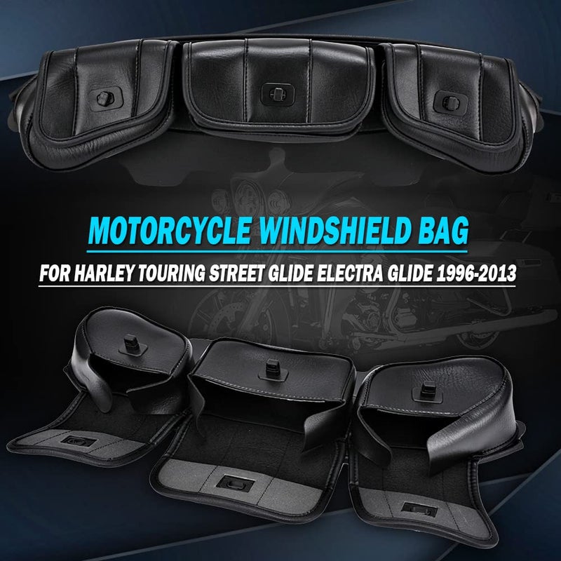 KATUR Motorcycle Windshield Bag Pouch PU Leather with Magnetic Closures Compatible with Harley Touring Street Glide Electra Glide Windshield Bags 1996-2013 - Image 2